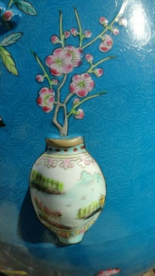 big Qianlong mark vase porcelain artifact bats repousse 3D chinese 19x15 old vtg 7