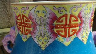 big Qianlong mark vase porcelain artifact bats repousse 3D chinese 19x15 old vtg 8