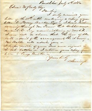 1862 Letter David Jennings Pendleton Sc To Gen Edward Mccrady Charleston Sc
