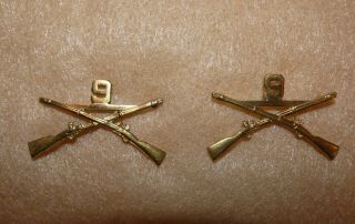 Ww2 Era Us Army Officers 9th Infantry Brass Collar Insignia (matched Pair)