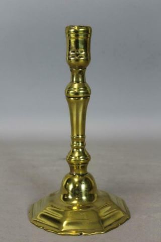 Rare Early 18th C French Brass Candlestick Baluster Shaft With A Rare Domed Base