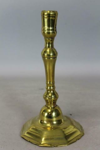 RARE EARLY 18TH C FRENCH BRASS CANDLESTICK BALUSTER SHAFT WITH A RARE DOMED BASE 2
