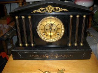 Vintage Antique ANSONIA Cast Iron OPEN ESCAPEMENT MANTLE CLOCK CHIME 3