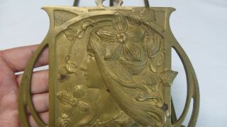 Antique Art Nouveau Brass Expandable Book Ends Holder Rack Woman Flowers 3