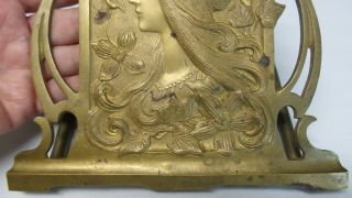 Antique Art Nouveau Brass Expandable Book Ends Holder Rack Woman Flowers 4