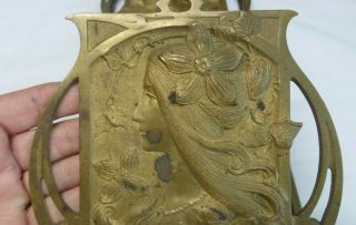 Antique Art Nouveau Brass Expandable Book Ends Holder Rack Woman Flowers 5