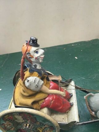 ⭐lehmann Balky Mule Clown On Cart Lead By Donkey - Tin Wind - Up Toy - Circa 1910