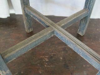 Old Vintage Primitive Blue Green Paint Wood Stool American Country Find 11