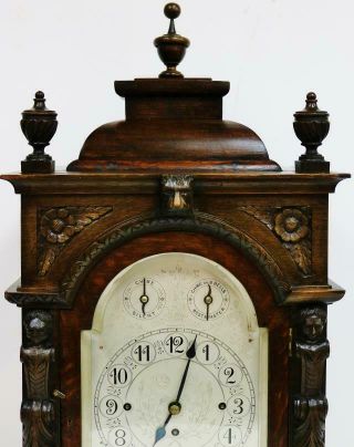 Antique English Highly Carved Oak Triple Fusee Musical 8/4 Bell Bracket Clock 6