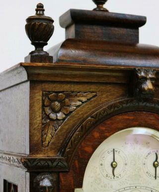 Antique English Highly Carved Oak Triple Fusee Musical 8/4 Bell Bracket Clock 7