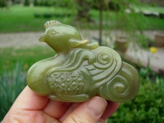 A Good Antique Chinese Celadon Green Jade Figure Of Phoenix