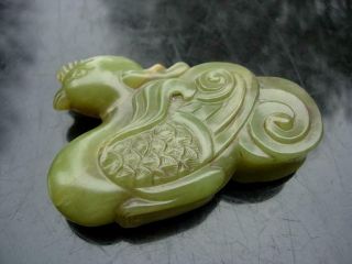 A GOOD ANTIQUE CHINESE CELADON GREEN JADE FIGURE OF PHOENIX 3