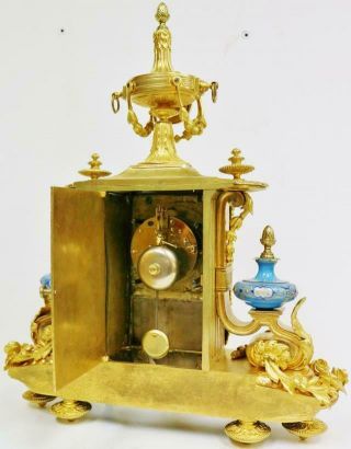 Stunning Antique French 8 Day Bronze Ormolu & Blue Sevres Porcelain Mantle Clock 10