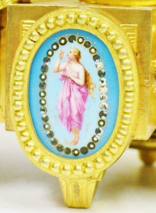 Stunning Antique French 8 Day Bronze Ormolu & Blue Sevres Porcelain Mantle Clock 7