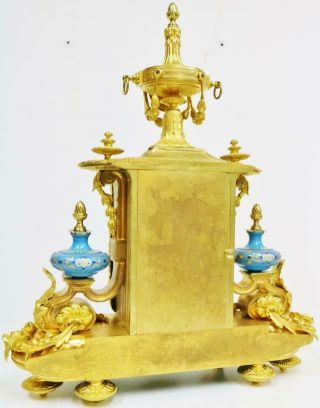 Stunning Antique French 8 Day Bronze Ormolu & Blue Sevres Porcelain Mantle Clock 9