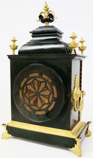 Rare Antique French 14 Day Duration 2Tone Bronze & Ormolu Mantel / Bracket Clock 10