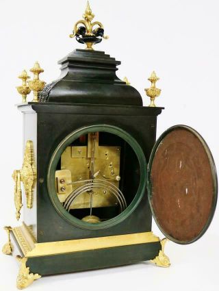 Rare Antique French 14 Day Duration 2Tone Bronze & Ormolu Mantel / Bracket Clock 11
