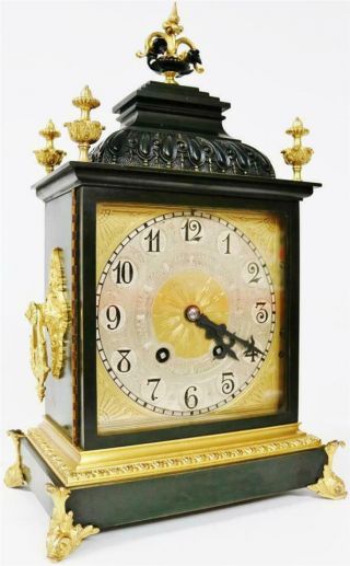 Rare Antique French 14 Day Duration 2tone Bronze & Ormolu Mantel / Bracket Clock