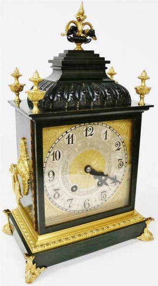 Rare Antique French 14 Day Duration 2Tone Bronze & Ormolu Mantel / Bracket Clock 2
