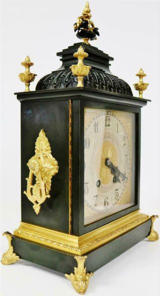 Rare Antique French 14 Day Duration 2Tone Bronze & Ormolu Mantel / Bracket Clock 3