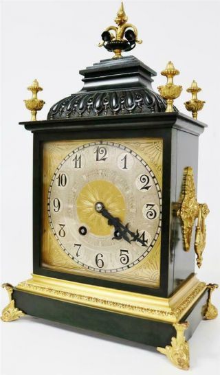 Rare Antique French 14 Day Duration 2Tone Bronze & Ormolu Mantel / Bracket Clock 5