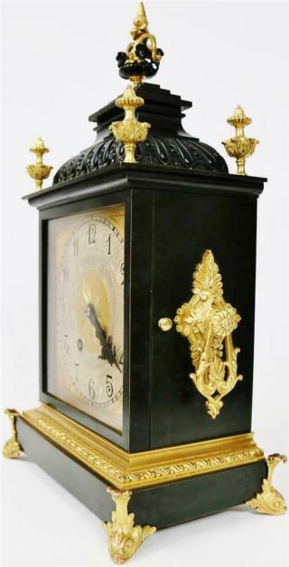 Rare Antique French 14 Day Duration 2Tone Bronze & Ormolu Mantel / Bracket Clock 7