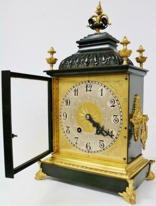Rare Antique French 14 Day Duration 2Tone Bronze & Ormolu Mantel / Bracket Clock 8