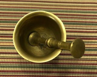 Vintage / Antique Footed Solid Brass Mortar and Pestle 2