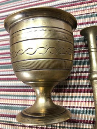 Vintage / Antique Footed Solid Brass Mortar and Pestle 5