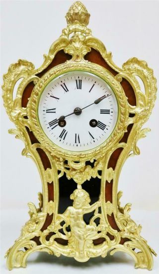 Rare Antique French 8 Day Bell Striking Walnut & Bronze Ormolu Mantle Clock