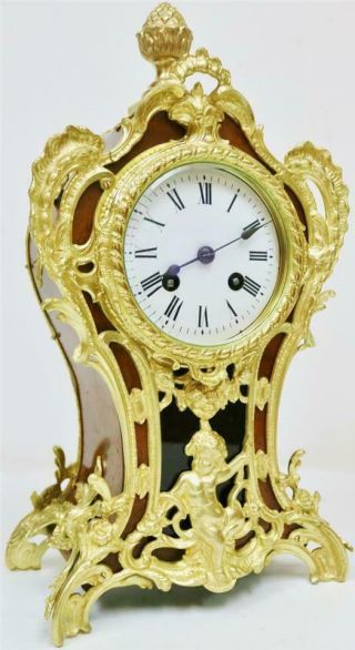 Rare Antique French 8 Day Bell Striking Walnut & Bronze Ormolu Mantle Clock 2
