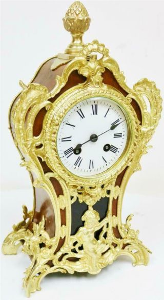 Rare Antique French 8 Day Bell Striking Walnut & Bronze Ormolu Mantle Clock 3