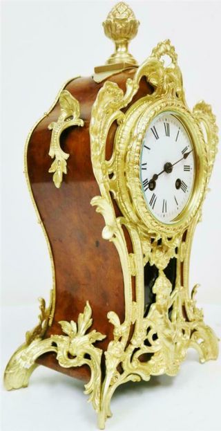 Rare Antique French 8 Day Bell Striking Walnut & Bronze Ormolu Mantle Clock 5