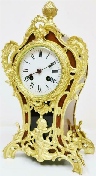 Rare Antique French 8 Day Bell Striking Walnut & Bronze Ormolu Mantle Clock 6