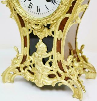 Rare Antique French 8 Day Bell Striking Walnut & Bronze Ormolu Mantle Clock 7