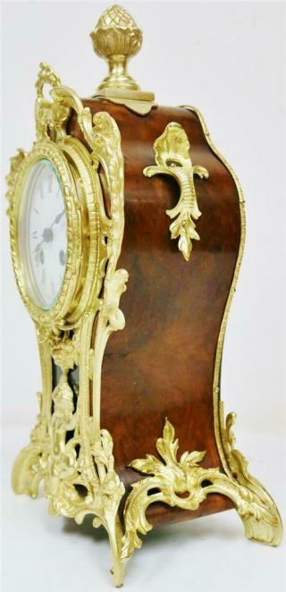 Rare Antique French 8 Day Bell Striking Walnut & Bronze Ormolu Mantle Clock 8