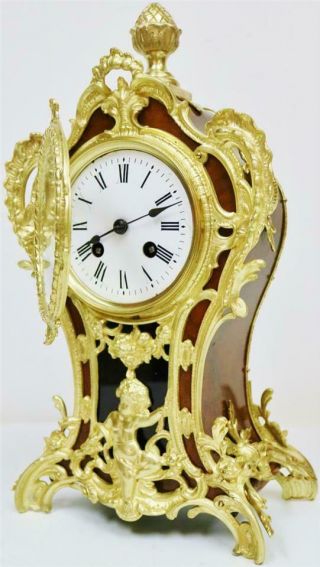 Rare Antique French 8 Day Bell Striking Walnut & Bronze Ormolu Mantle Clock 9