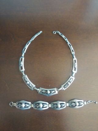 Vintage KALO Hand Wrought Sterling Necklace/Bracelet Arts and Crafts Jewelry Set 4