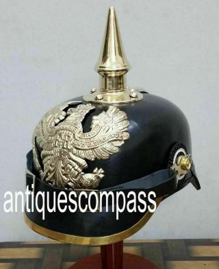 Pickelhaube Fr German Helmet Leather Armor Ww I&ii Leather Brass Screw Spike