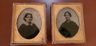 (2) Civil War Era Daguerreotype Photos Of Women Leather Bound