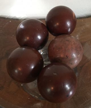 Group Of Five Art Deco Brown Faux Bois Hard Bakelite Spheres Balls Billiard Size