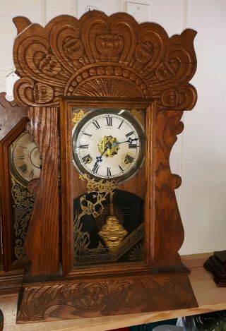 Antique W L Gilbert Clock Co.  Gingerbread Mantel Clock With Key