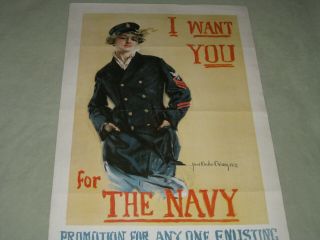 Wwi Recruiting Poster By Howard Christy " I Want You For The Navy "