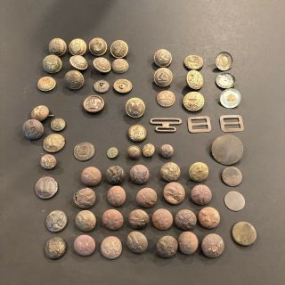 66 Buttons Rare Civil War Confederate Union Dug Coat Brass Pewter Richmond Va