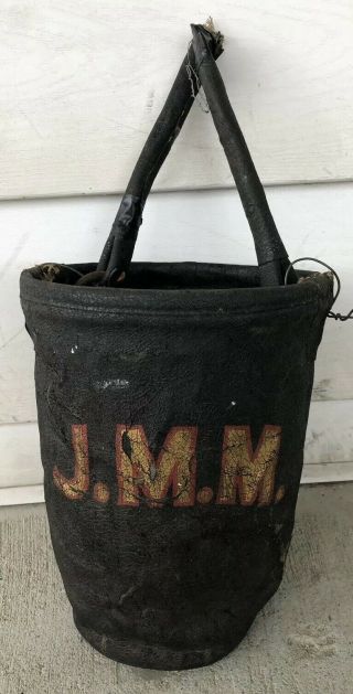 Early Painted Leather Fire Bucket Alert Eagle Initials Jmm In Red Great Display