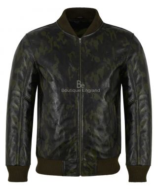 Mens Camouflage Leather Jacket Bomber Style 100 Lambskin Leather Camo Military