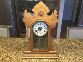 Antique Mantel Clock Chime And Alarm 8 Day