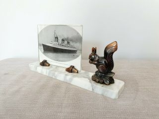 Art Deco Marble Photo Frame Spelter Squirrel - Signed Tedd - French 3