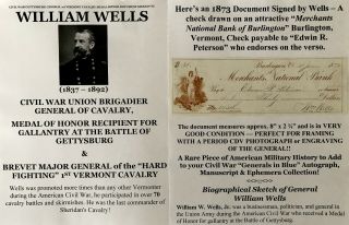 Civil War Gettysburg General 1st Vermont Cavalry Medal Honor Document Signed Vg