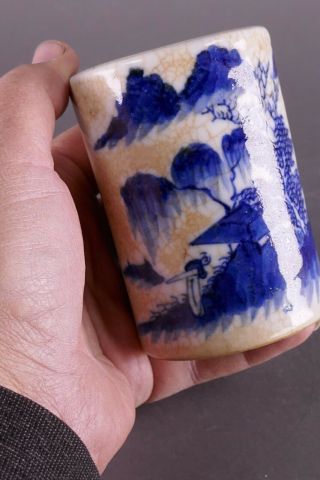 19th/20th Century Chinese Japanese Blue and White Brush Pot 11
